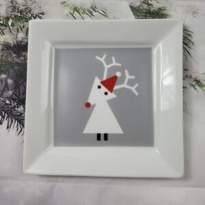 NWT Single Crate & Barrel Snow Deer 6" Appetizer Square Plate